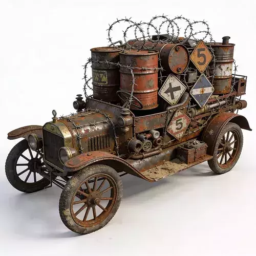 20th Century Post-Apocalyptic Brass Era Car 3D Model