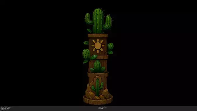 Stylized Desert Cactus Totem Game Ready - AI