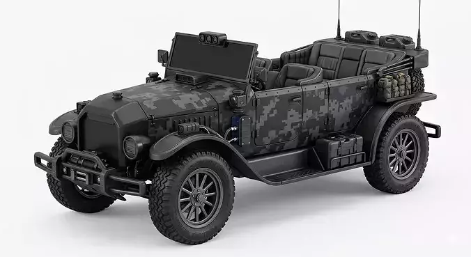 20th Century Tactical Military Brass Era Car 3D Model