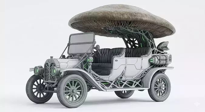 20th Century Bionic Mushroom Brass Era Car 3D Model
