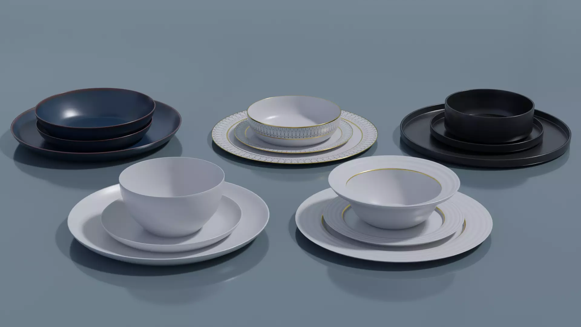 Plate and Bowl Set - 5 Variations - PBR 2K Low-poly 3D model