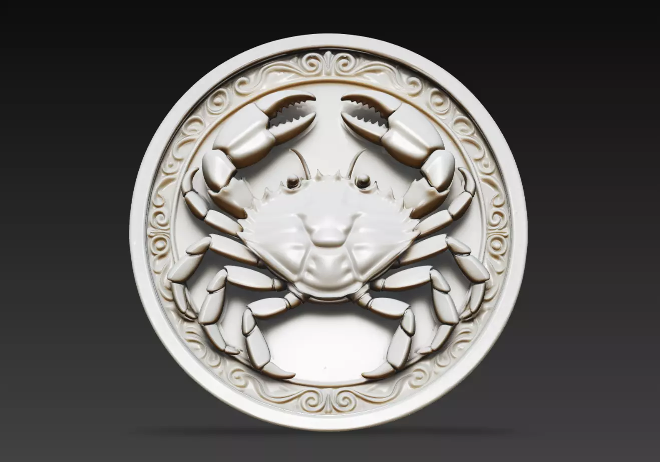Cancer Crab Ornament Relief Coin Zodiac Medallion STL 3D print model
