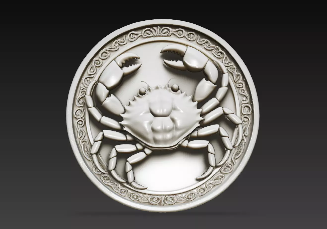 Cancer Zodiac Crab Coin Relief Astrology Medallion STL 3D print model