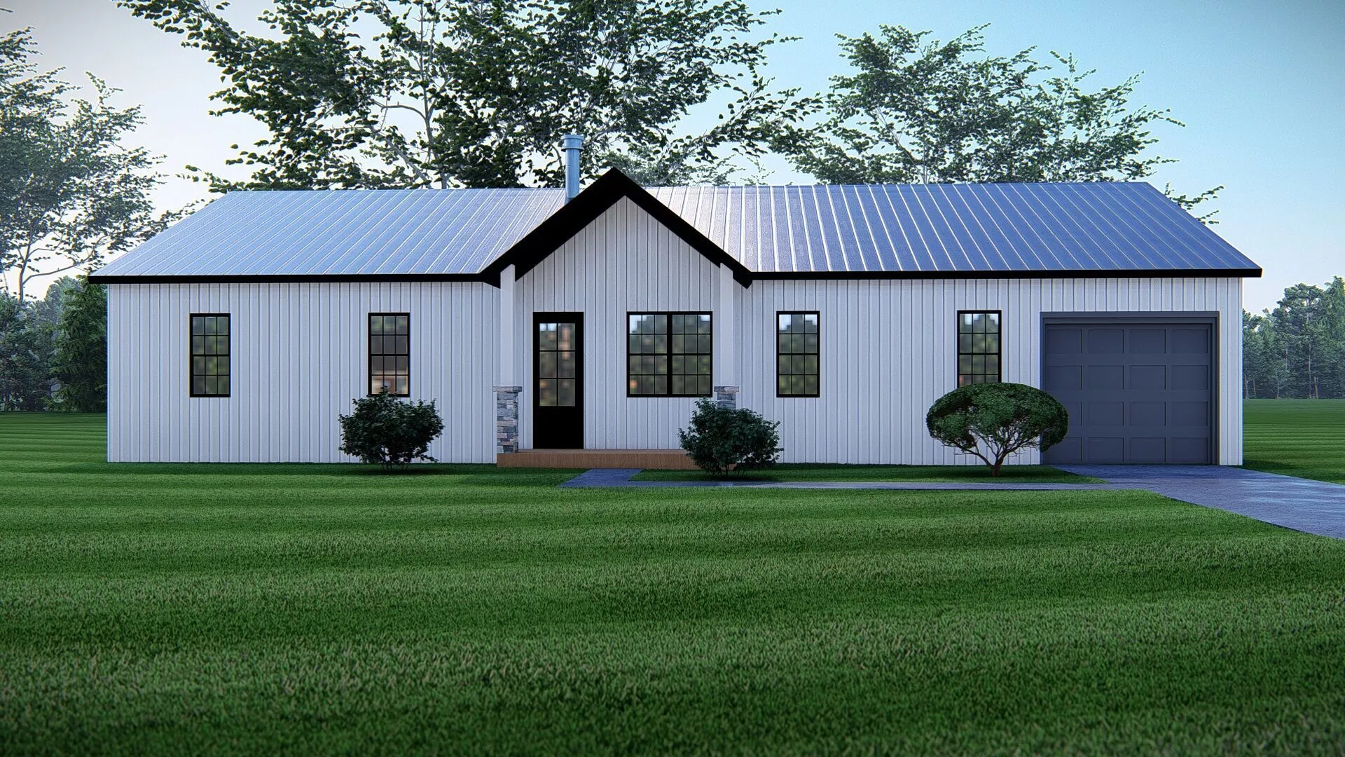 Modern American Farmhouse with Garage 3D Exterior House Model 3D model