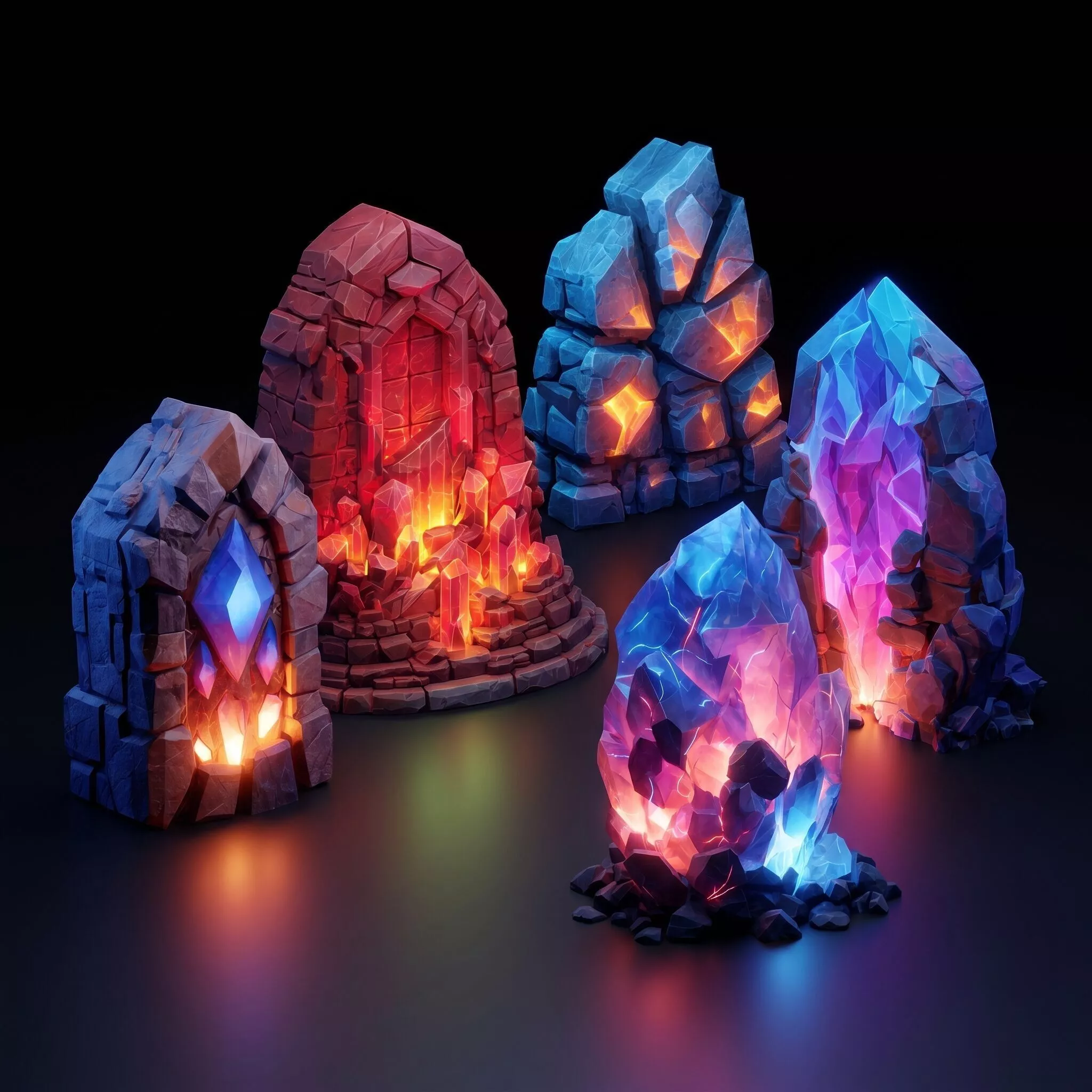 FREE Stylized Glowing Stones Free low-poly 3D model