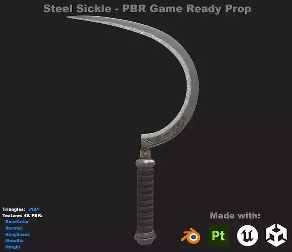 Steel Sickle - Game Ready PBR Tool Weapon Prop