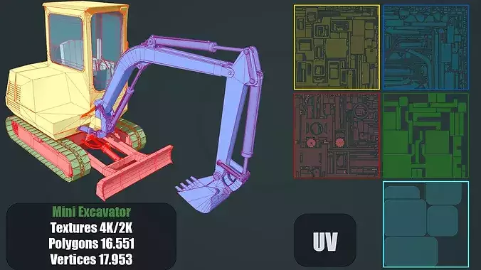 Mini Excavator Low-poly 3D model 4
