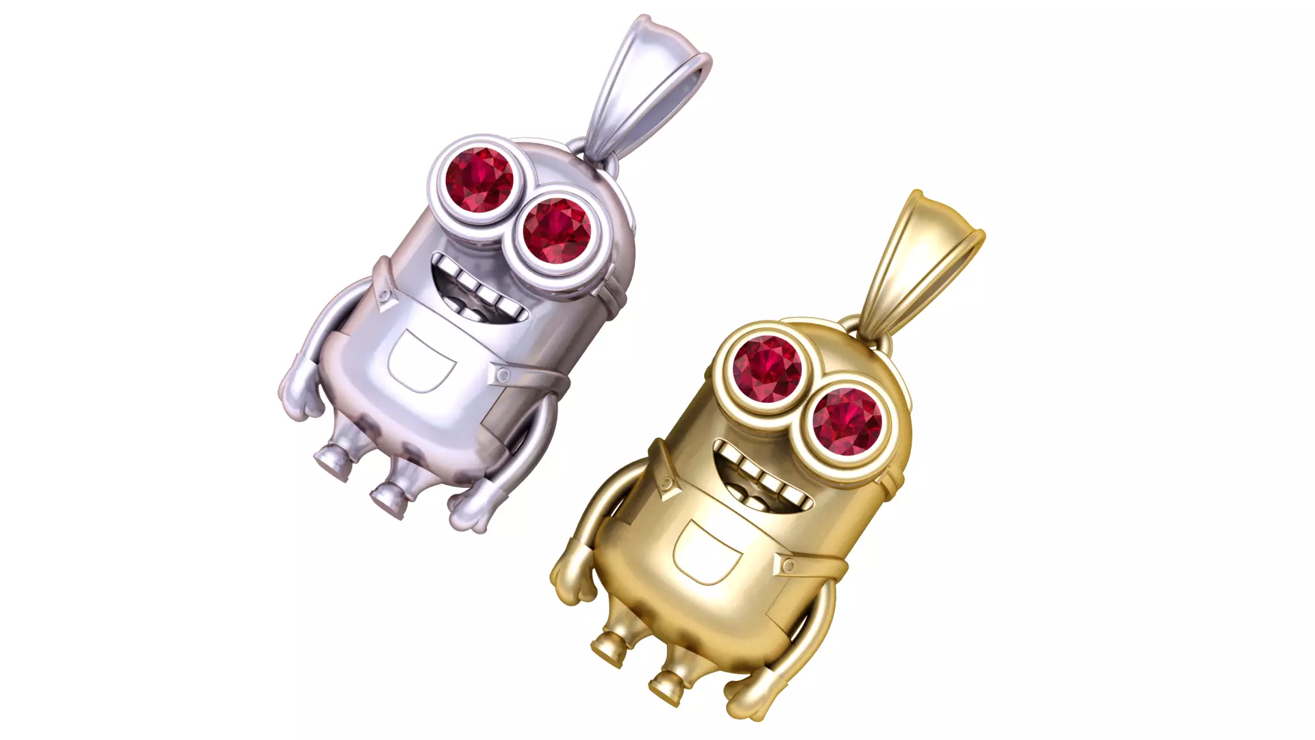 Gold Cartoon Character Pendant with Red Gemstone Eyes 3D print model