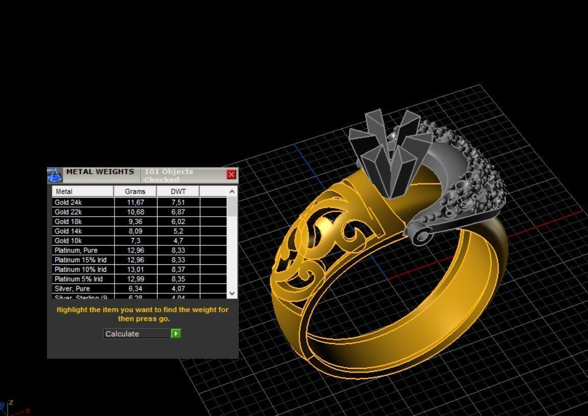 Ring with diamonds and crescent moon 3D print model_8