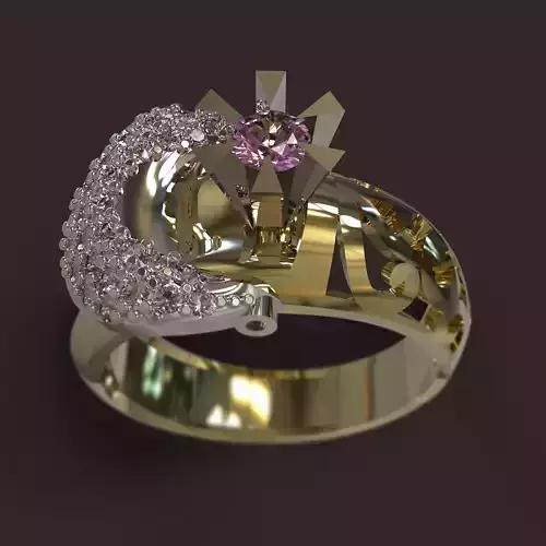 Ring with diamonds and crescent moon 3D print model