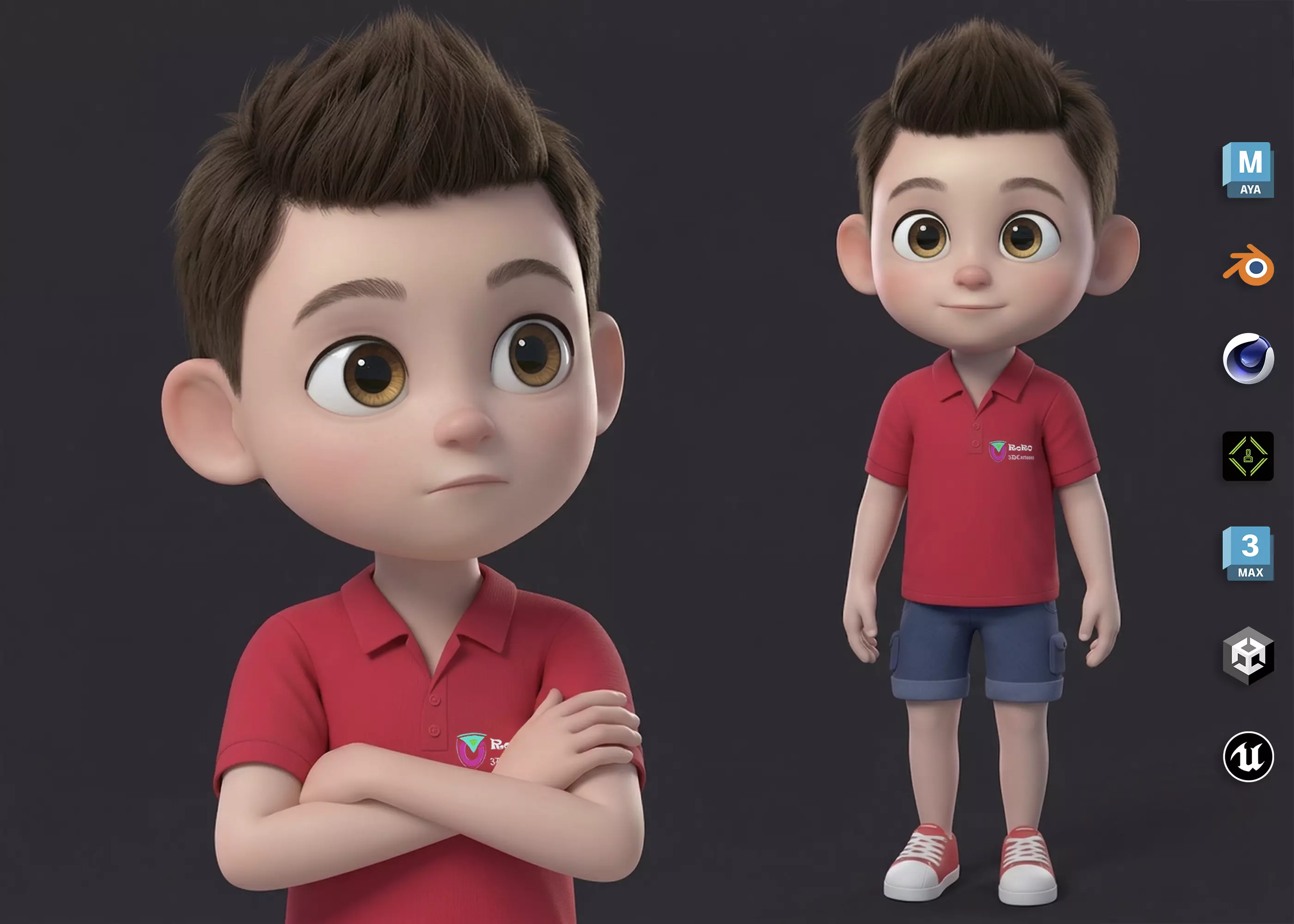 Stylized 3D Cartoon Boy Character Low-poly 3D model