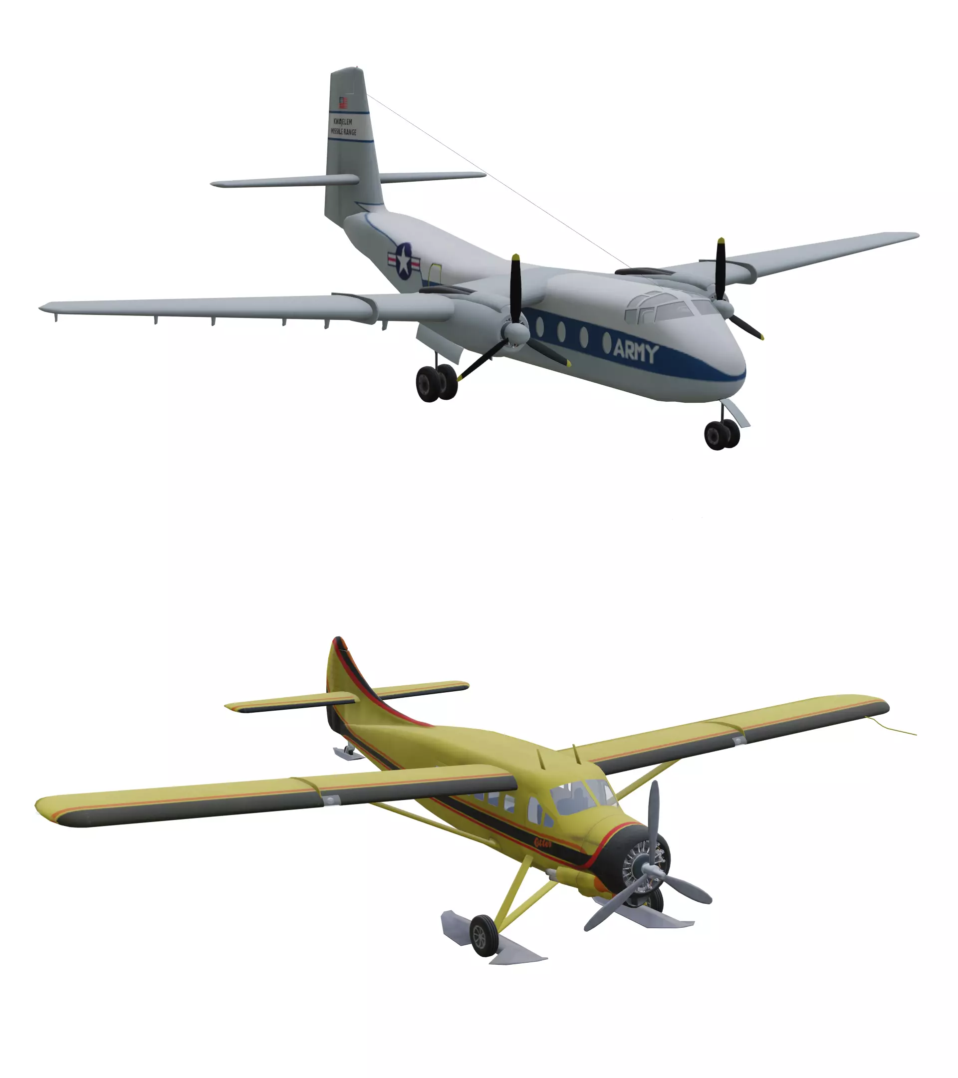 de Havilland DHC-3 Otter Skis and DHC-4 Caribou Low-poly 3D model