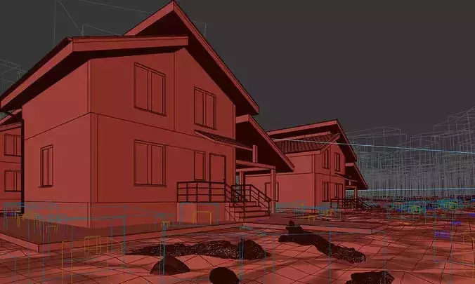 Modern minimalist lakeside villa exterior 3D model 6