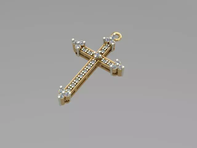 Cross pendant with diamonds 3D print model_0