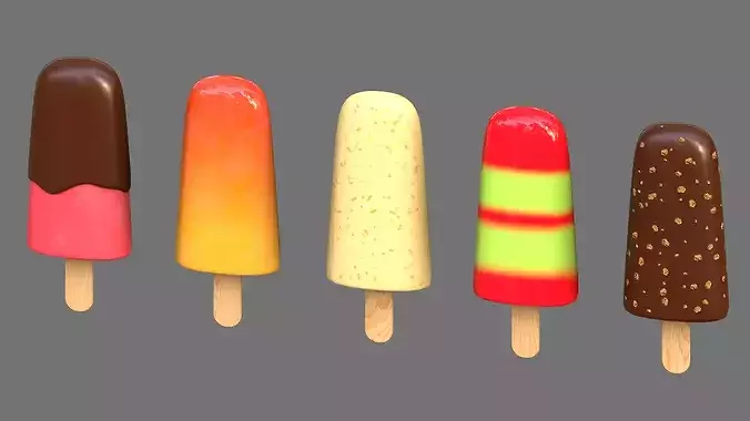 Ice Cream Bar Props Popsicle Low-poly 3D model 2
