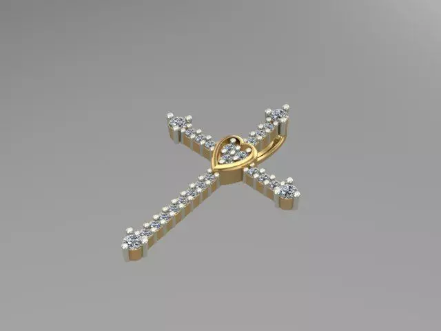 Cross pendant with diamonds 3D print model_0
