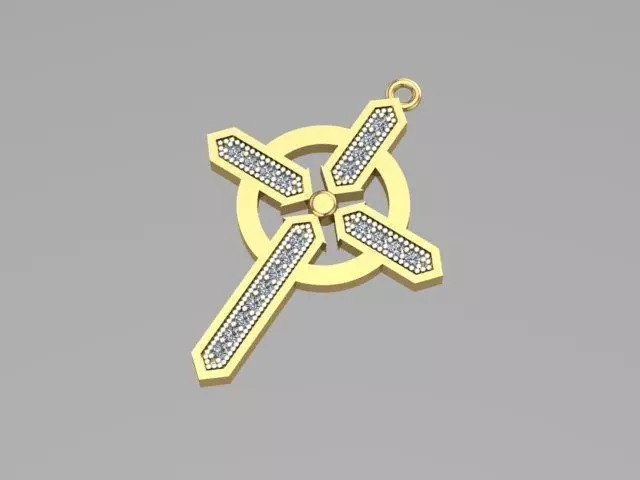 Cross pendant with diamonds 3D print model_0