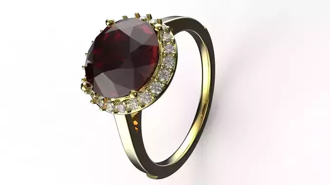 SOLITARIO gold ring with garnet stone and diamonds