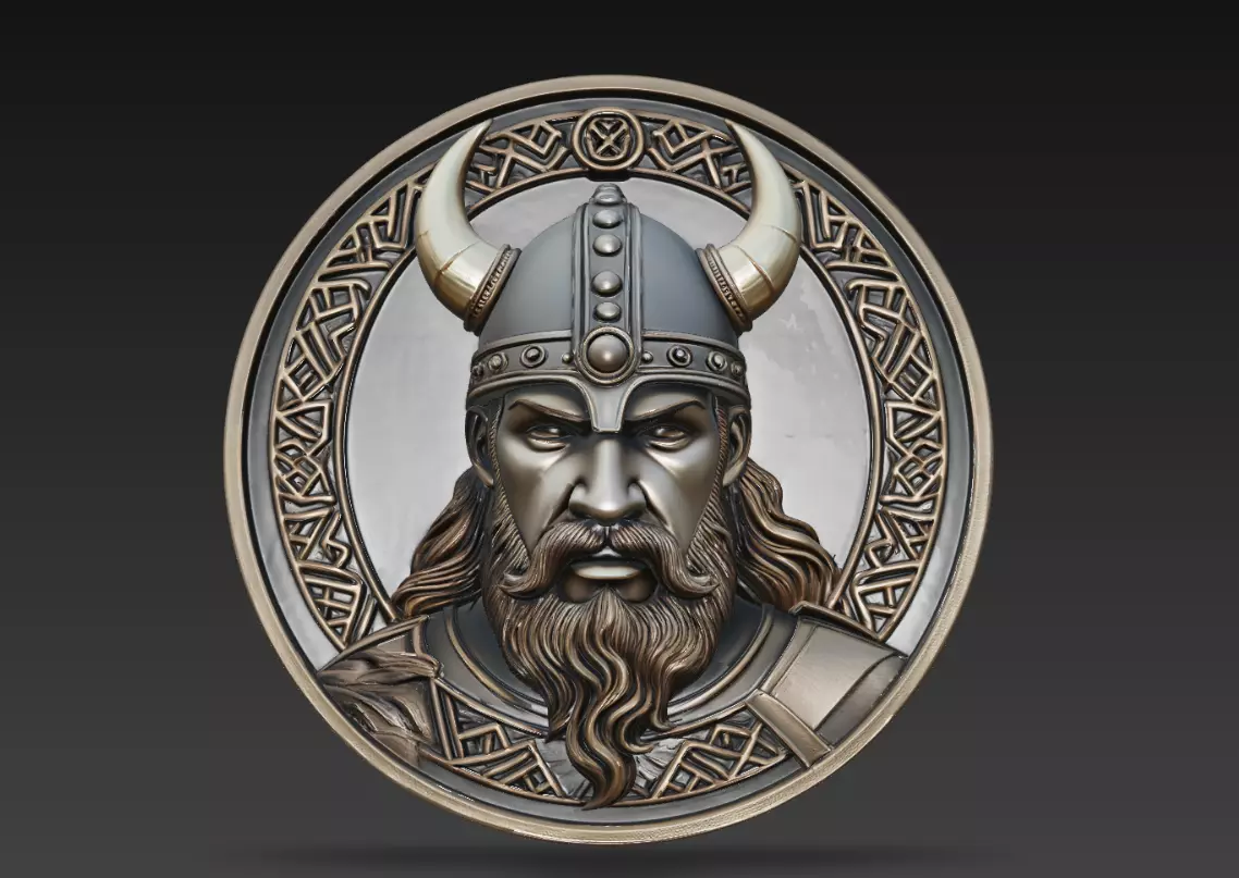 Viking Warrior Relief Medallion Norse Helmet Bust Wall Panel STL 3D print model