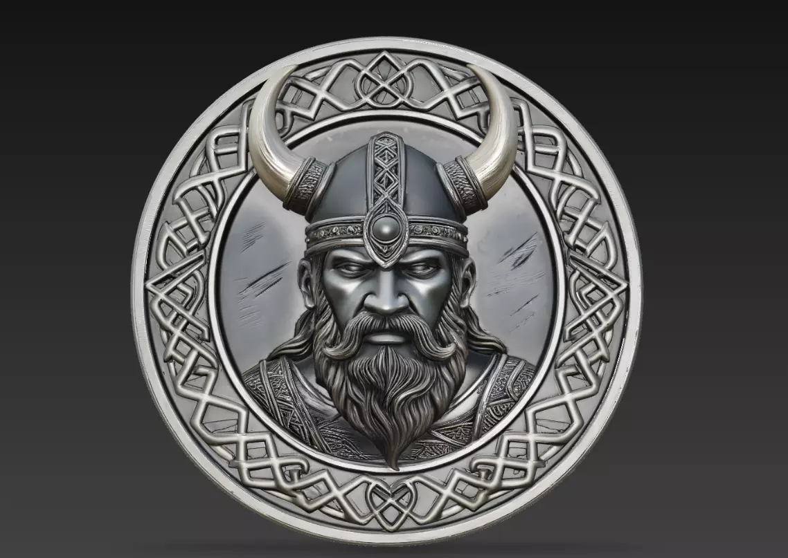 Norse Warrior Relief Medallion Viking Helmet Portrait Wall Panel 3D print model