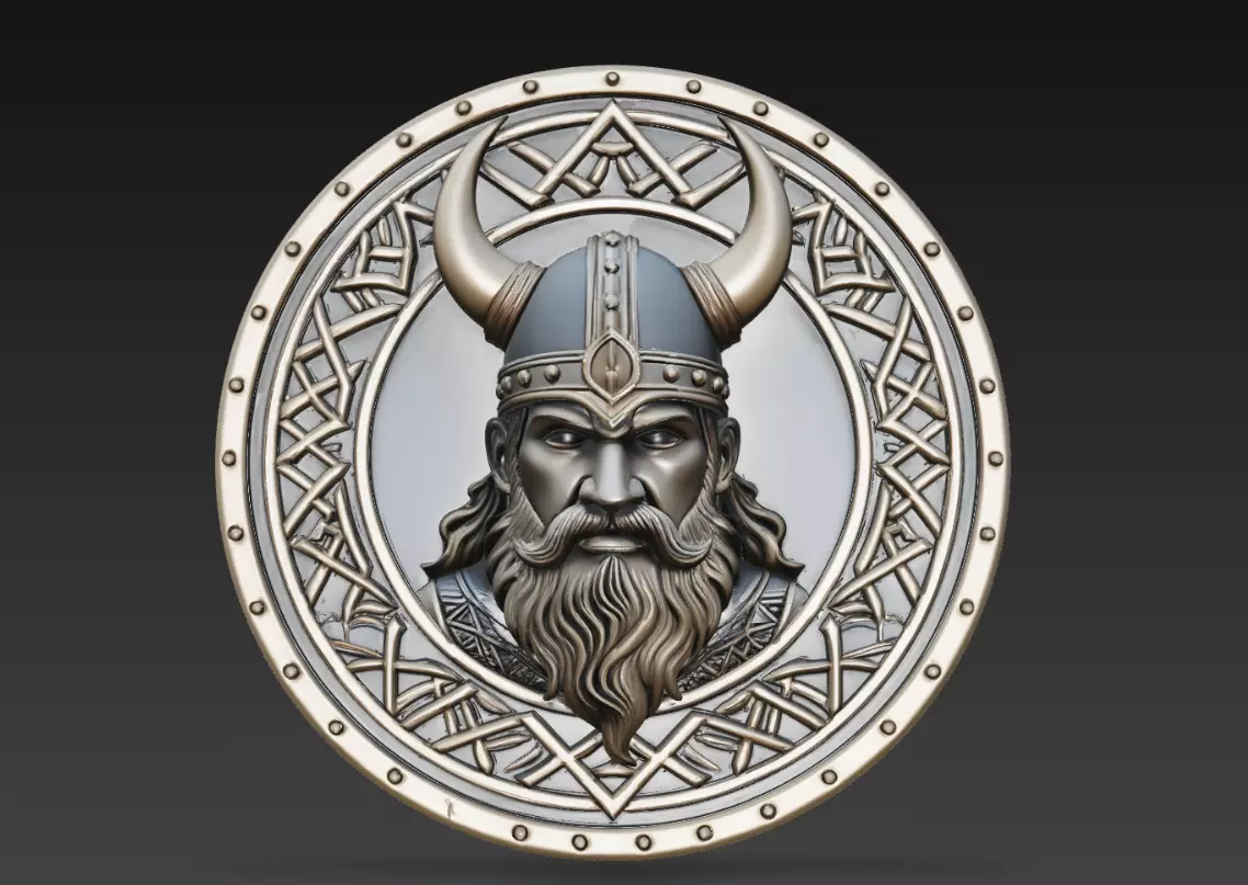 Viking King Relief Medallion Norse Helmet Portrait Wall Panel 3D print model