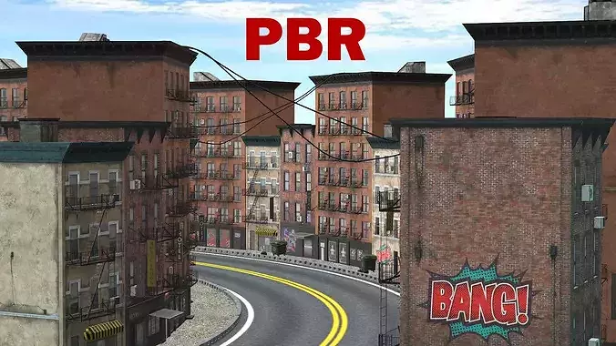 New York Modern City Street Scene Block V14 3D Model Low-poly 3D model