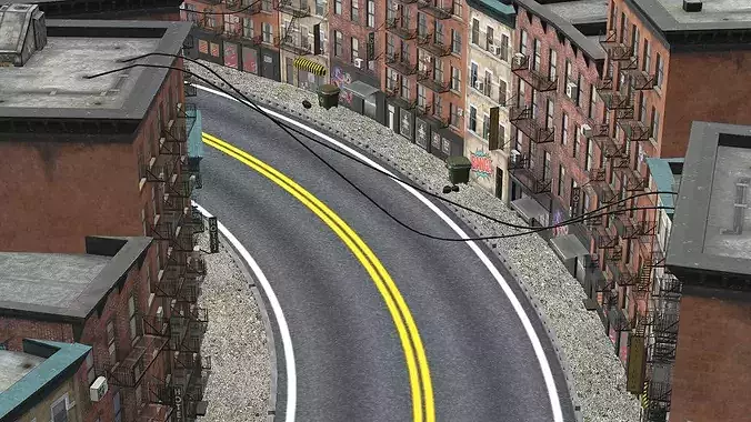 New York Modern City Street Scene Block V14 3D Model Low-poly 3D model 3