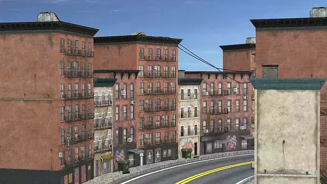 New York Modern City Street Scene Block V14 3D Model Low-poly 3D model 5