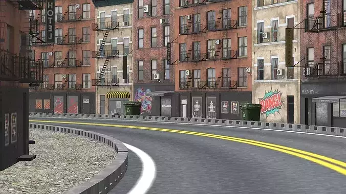 New York Modern City Street Scene Block V14 3D Model Low-poly 3D model 6