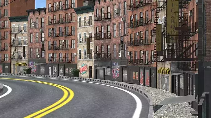New York Modern City Street Scene Block V14 3D Model Low-poly 3D model 2