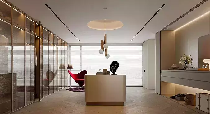 Modern master bedroom dressing room work room  3D model 3