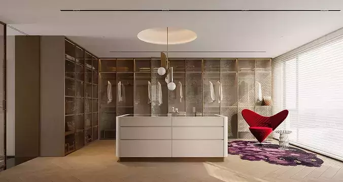 Modern master bedroom dressing room work room  3D model 4