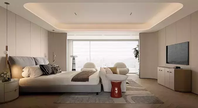 Modern master bedroom dressing room work room  3D model 2