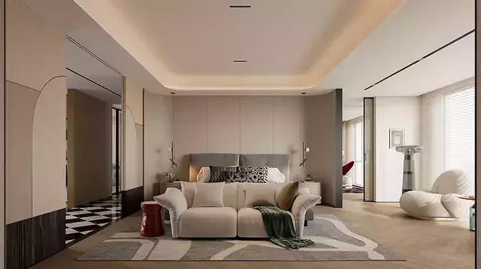 Modern master bedroom dressing room work room  3D model