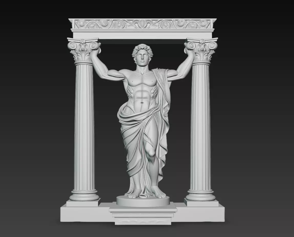 Atlas Statue Between Columns Classical Greek Sculpture STL 3D print model