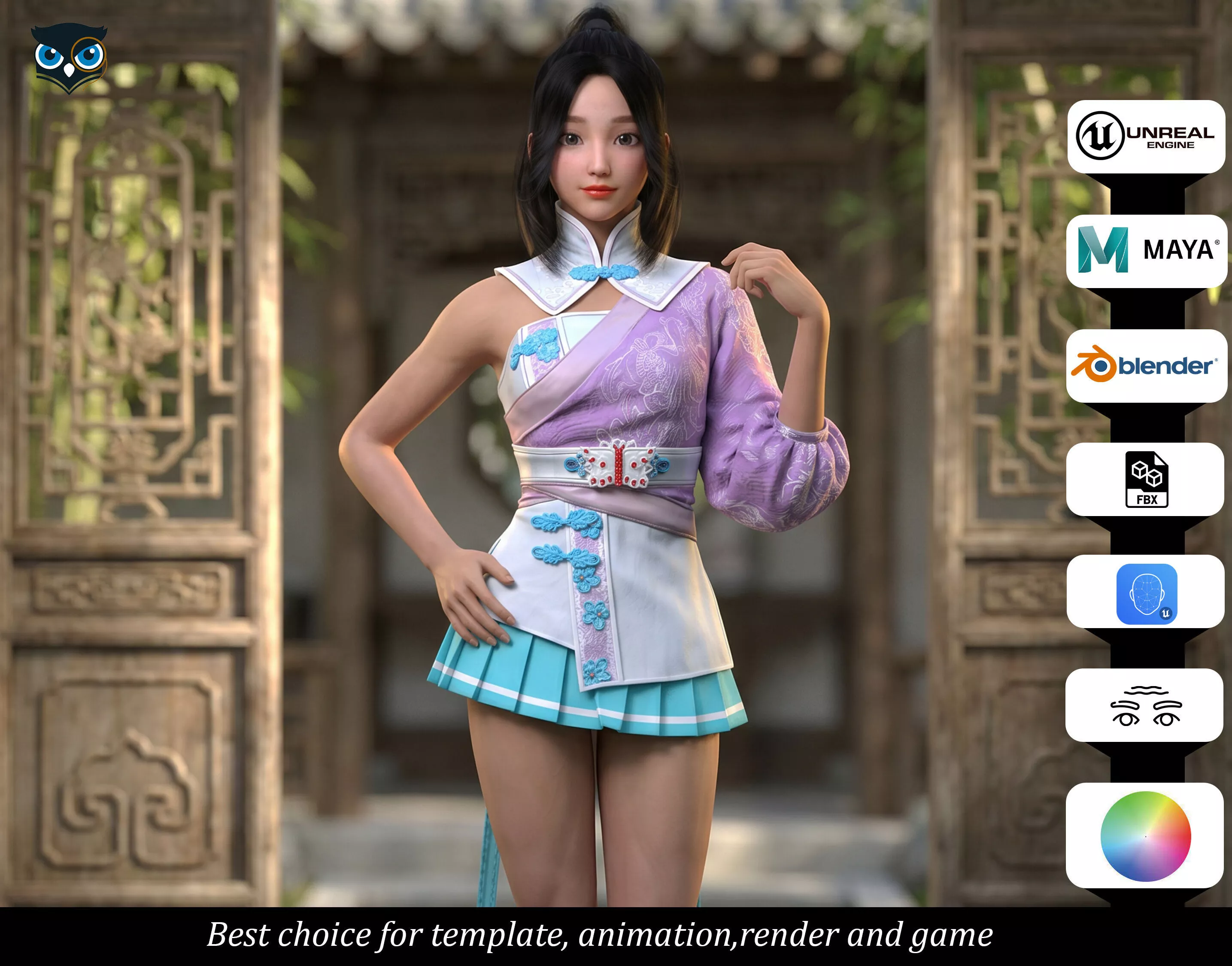 Lin - Ethereal Fantasy Fighter Female Character Low-poly 3D model
