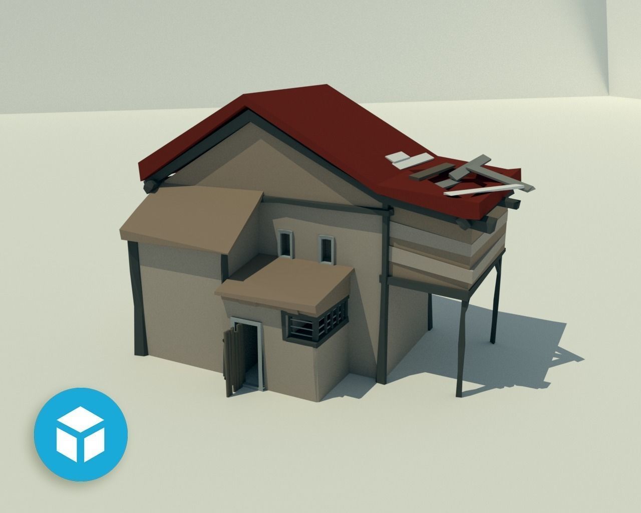Low poly House with roof Low-poly 3D model