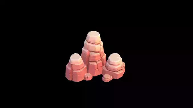 Low Poly Stylized Desert Rock Cluster - Vertical Variant