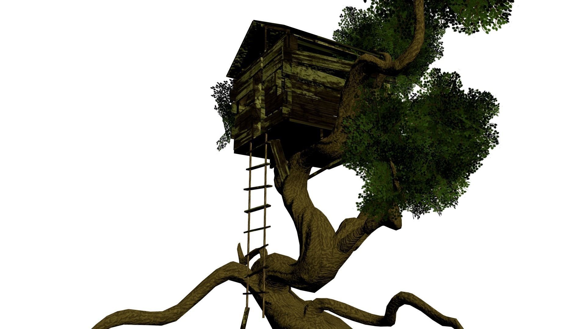 Game Ready Fantasy Tree and Treehouse Low-poly 3D model_2