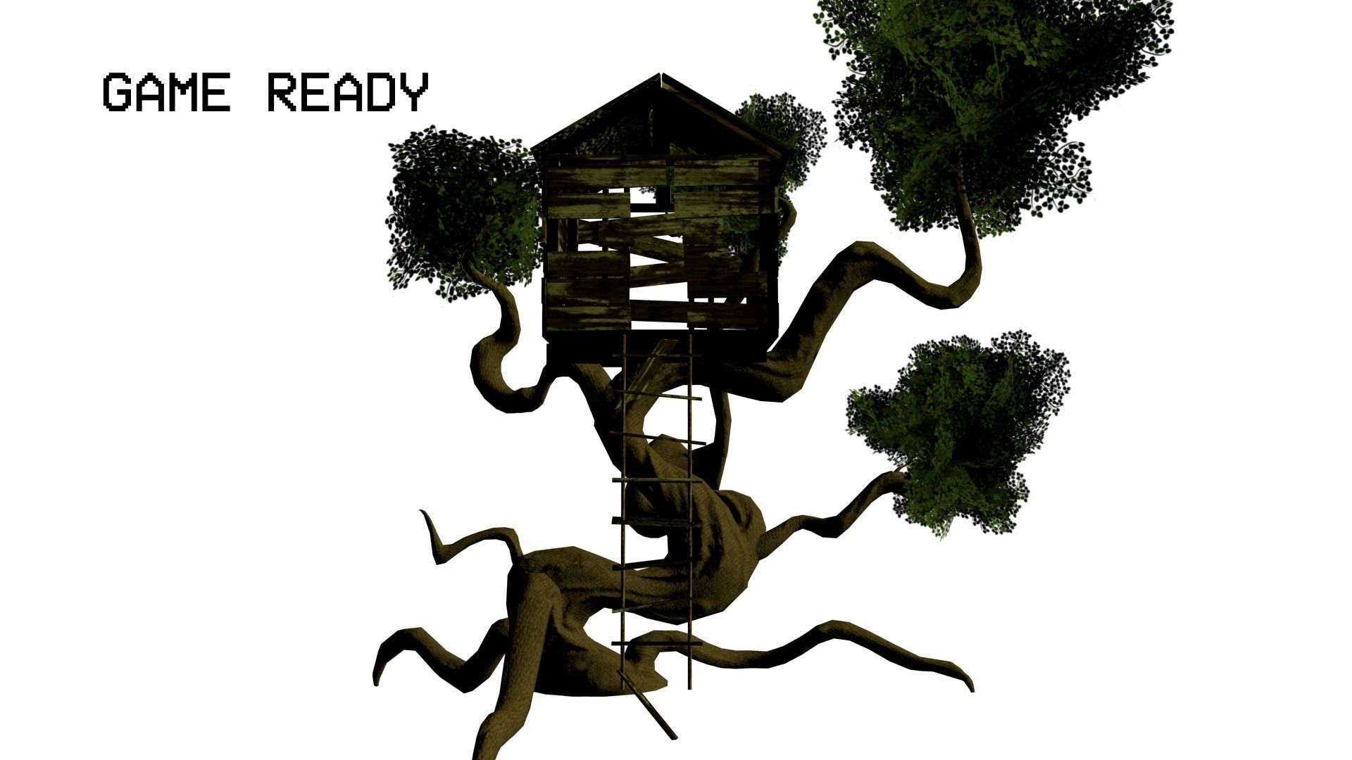 Game Ready Fantasy Tree and Treehouse Low-poly 3D model_0