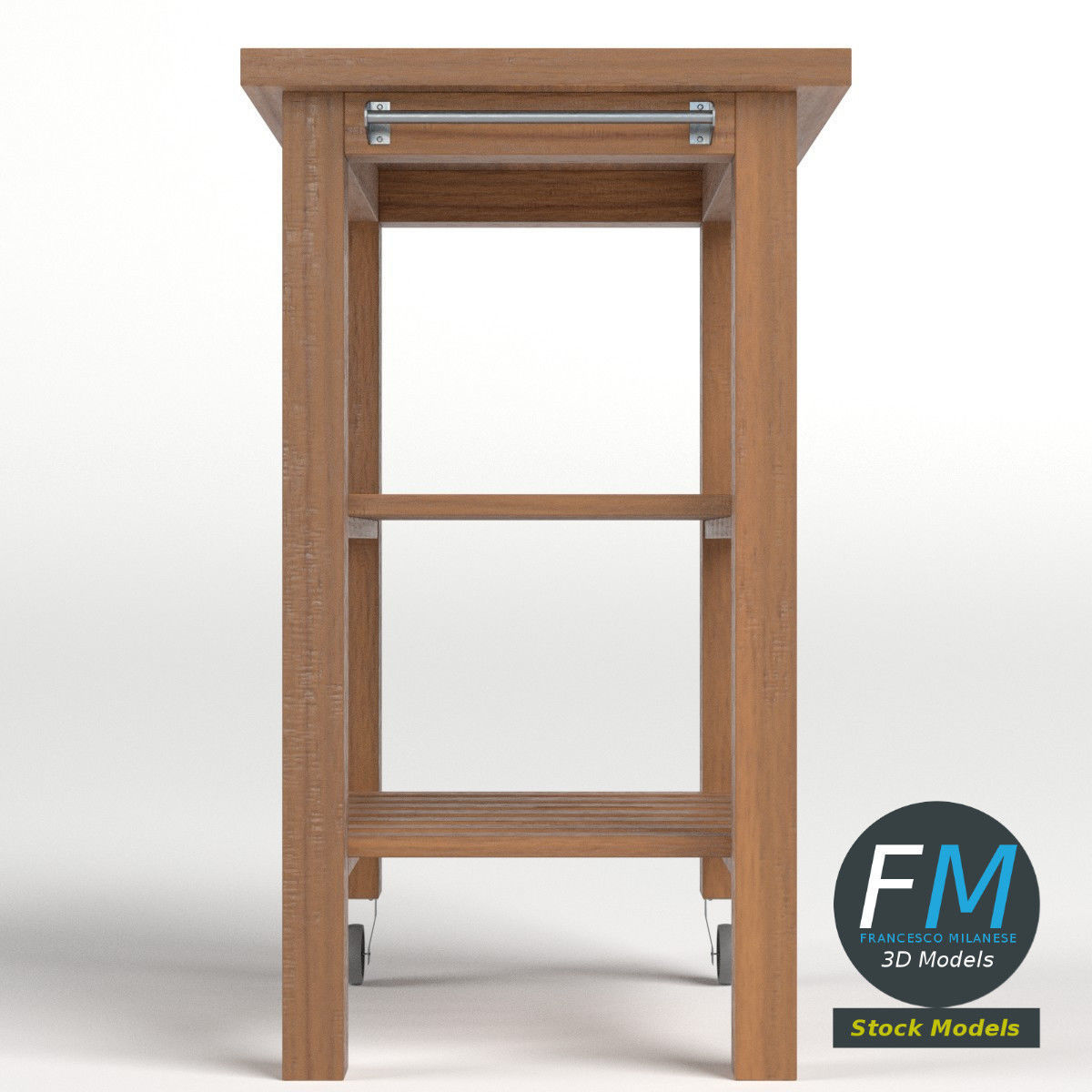 Wooden trolley cart 3D model_4