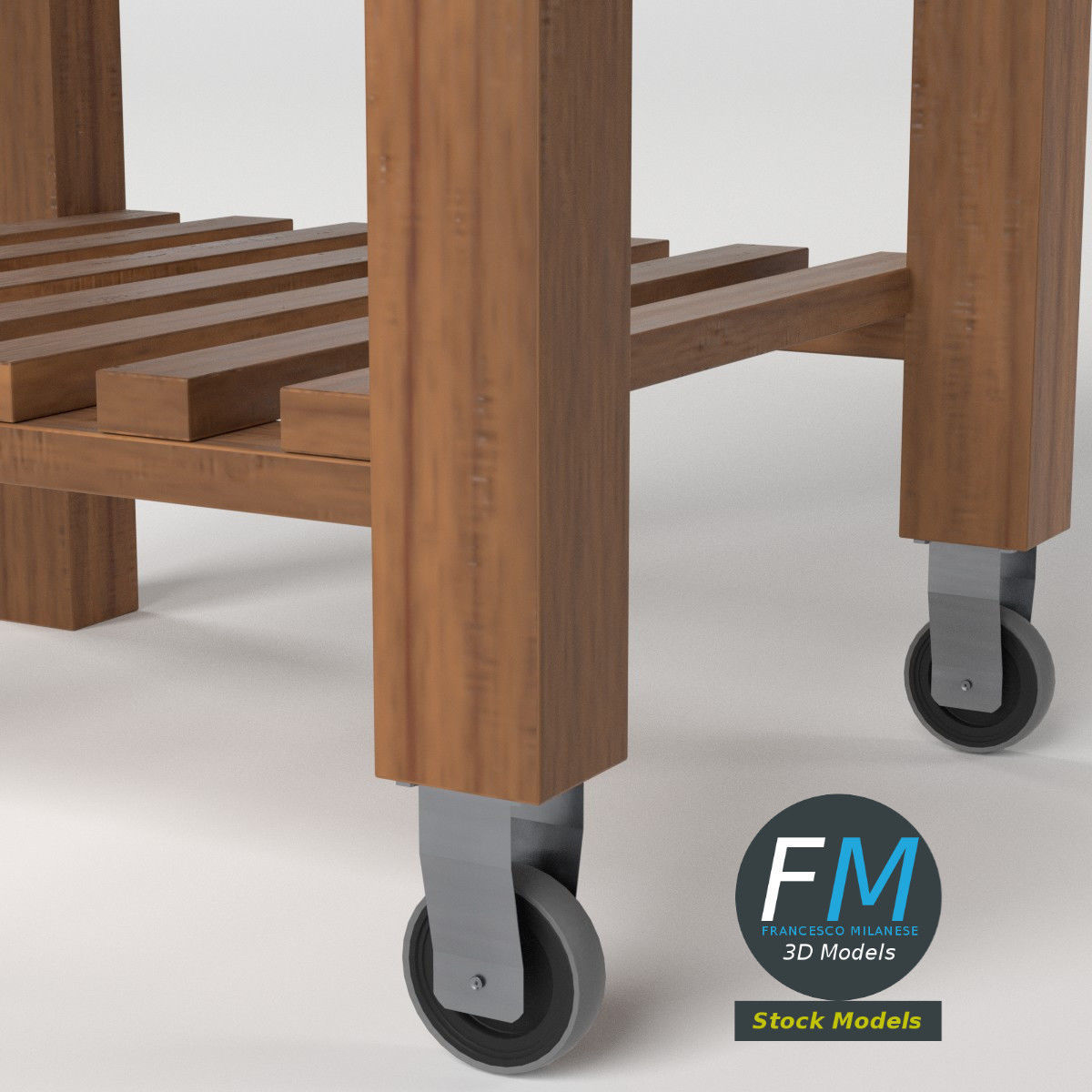 Wooden trolley cart 3D model_5