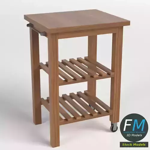 Wooden trolley cart 3D model