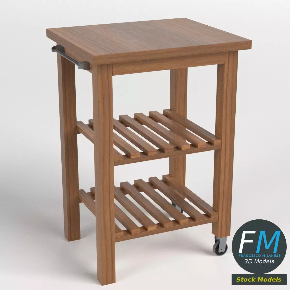 Wooden trolley cart 3D model_0