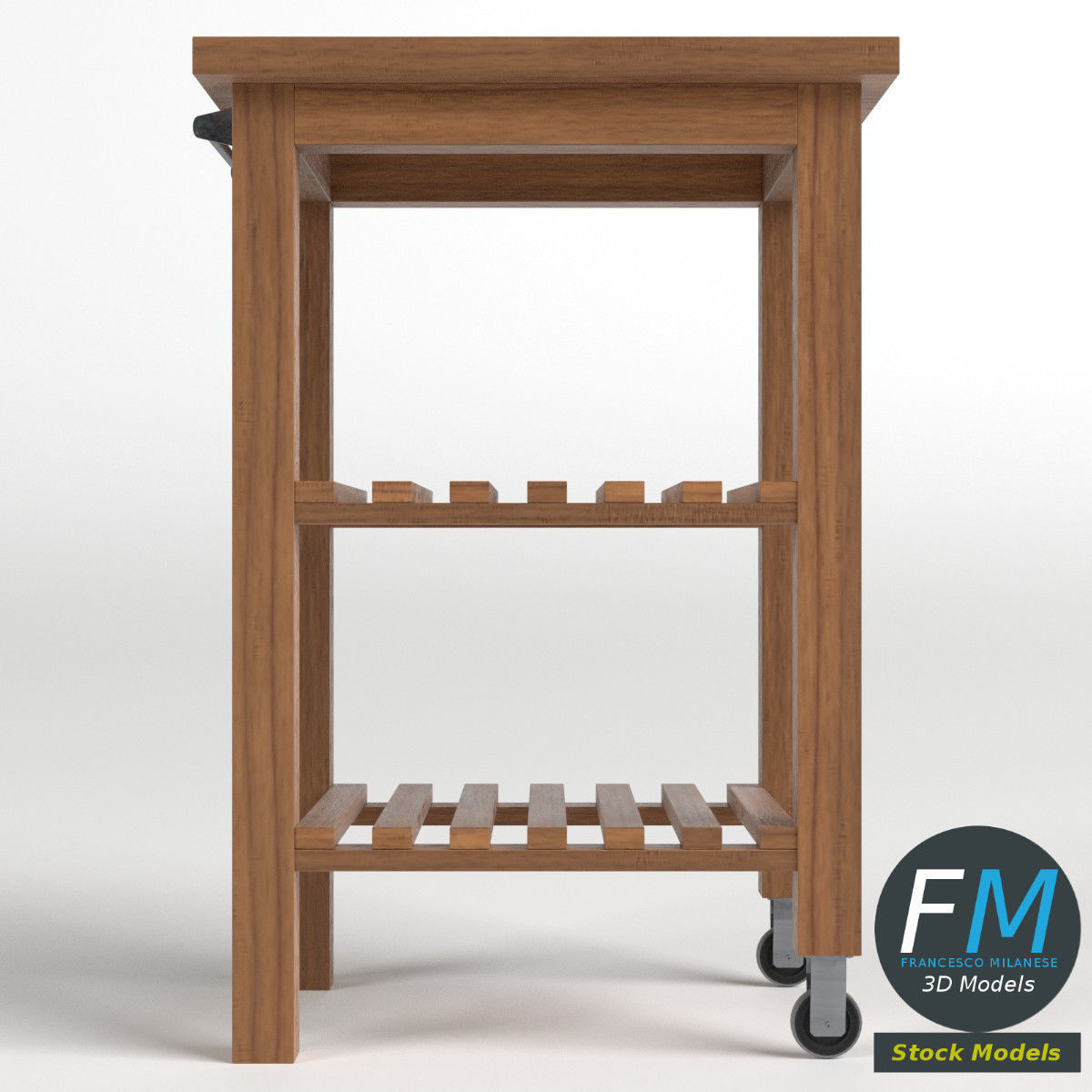 Wooden trolley cart 3D model_3