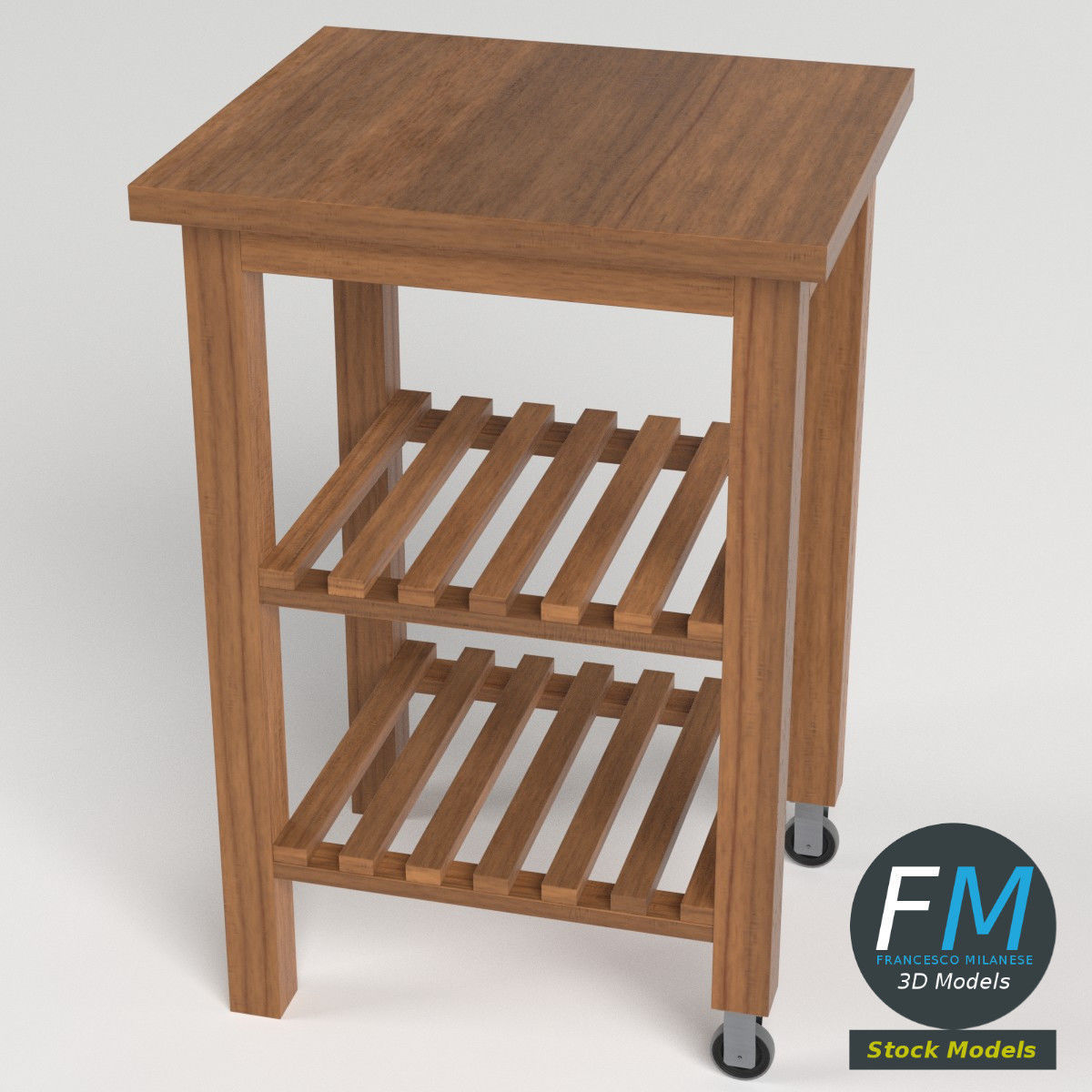 Wooden trolley cart 3D model_2