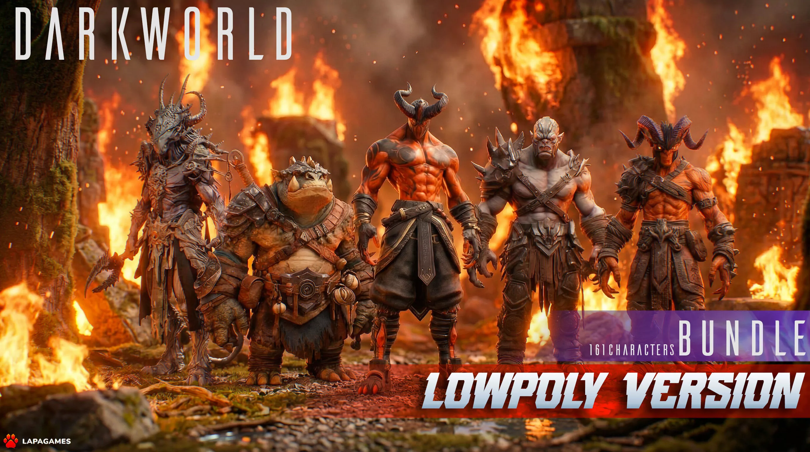Stylized Darkworld Characters Bundle 161 Characters Low-poly 3D model