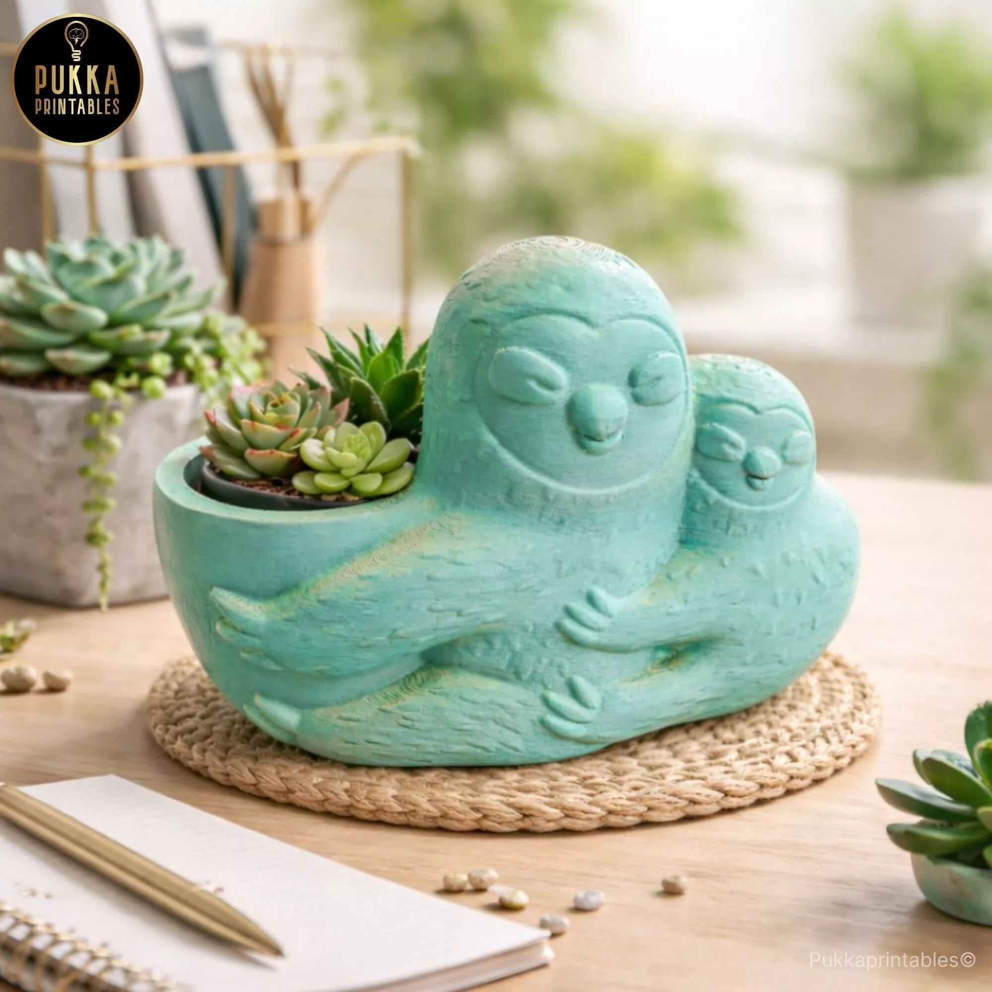 Sloth Planter Pen Holder STL Cute Animal Desk Organizer 3D print model