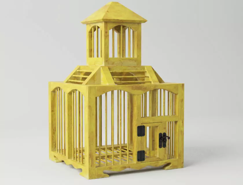 Yellow Decorative Cage by ZARA HOME 3D model_0