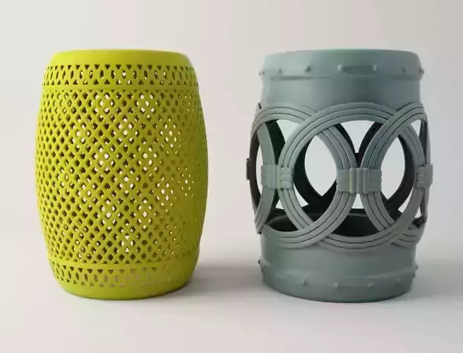Blue and yellow garden stools 3D model